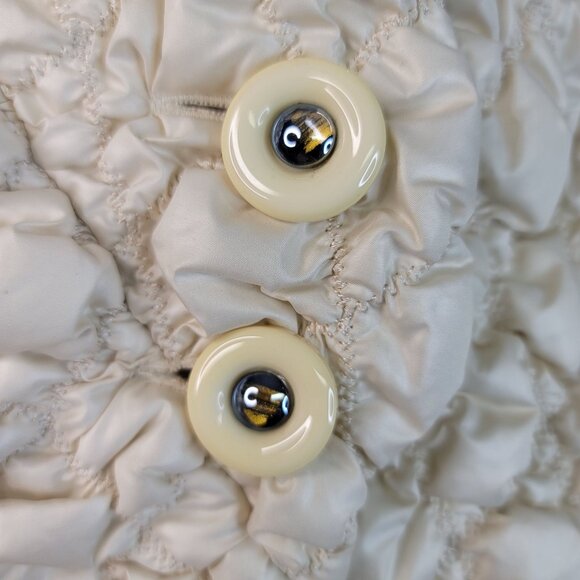 Robert Kitchen Quilted Puffer Jacket Medium Textured Cotton Button Cream - Picture 3 of 14